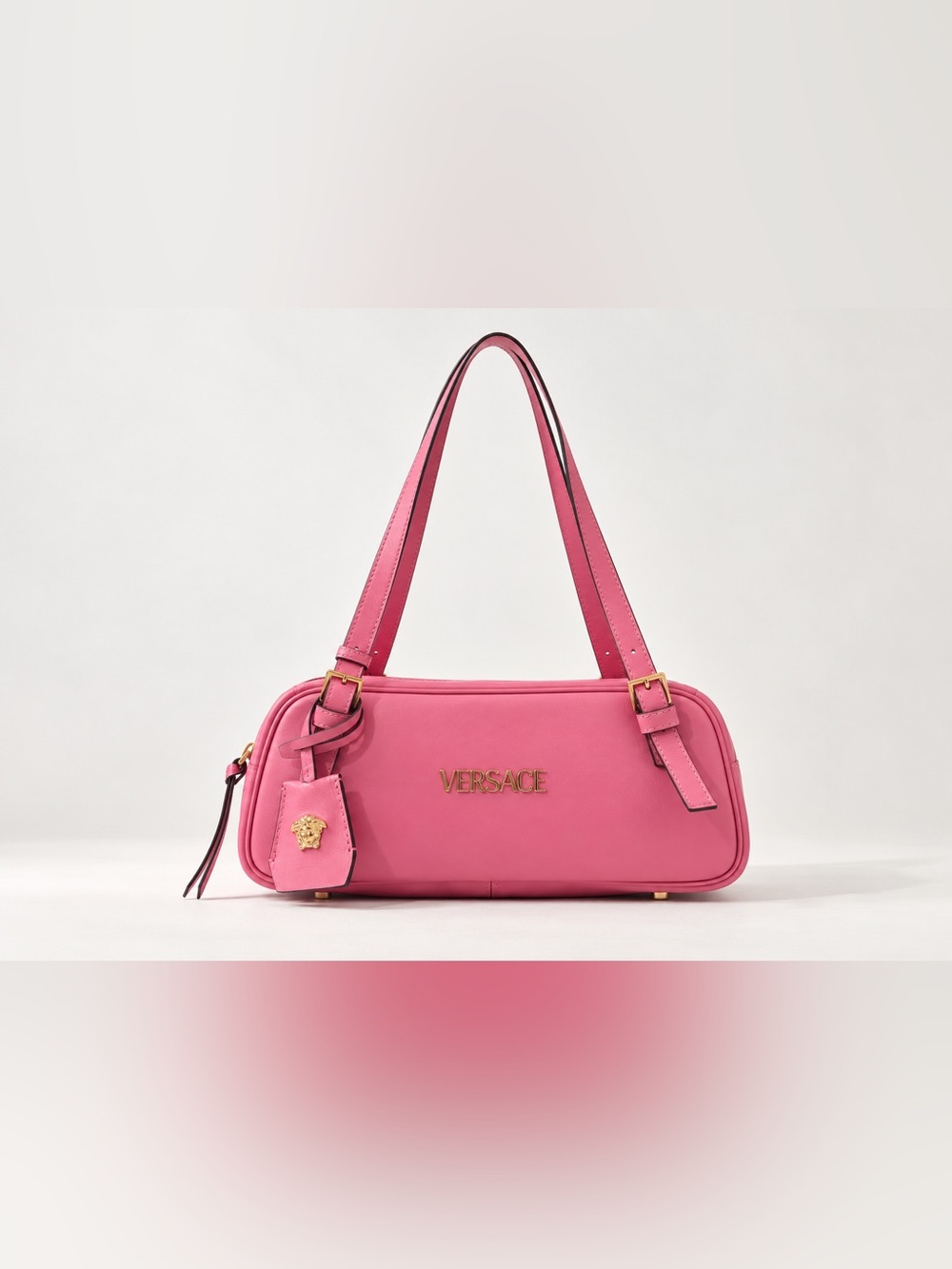 SALE ENDS 9/29 Versace Pink Leather Tag Double-Handle Shoulder Bag New